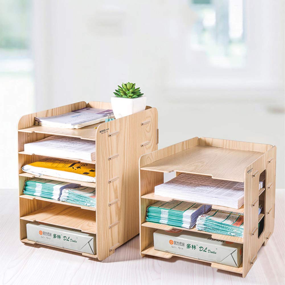 Organiseur De Bureau En Bois YJZQ - Étagère Avec Tiroir, Porte Magazines Et Fentes Pour Livres - DIY Robuste