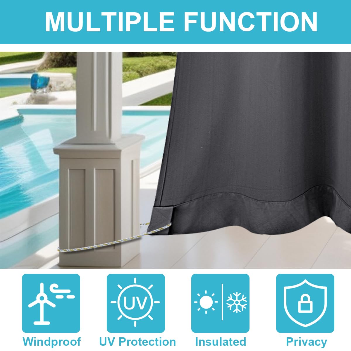 ele ELEOPTION Tenda per Esterni, Impermeabile, Protezione dai raggi UV, con Occhielli Superiori e Inferiori, per Giardino, Cortile, Balcone, 3D con Texture, Grigio Scuro, 1 Pezzo / 132 X 213cm
