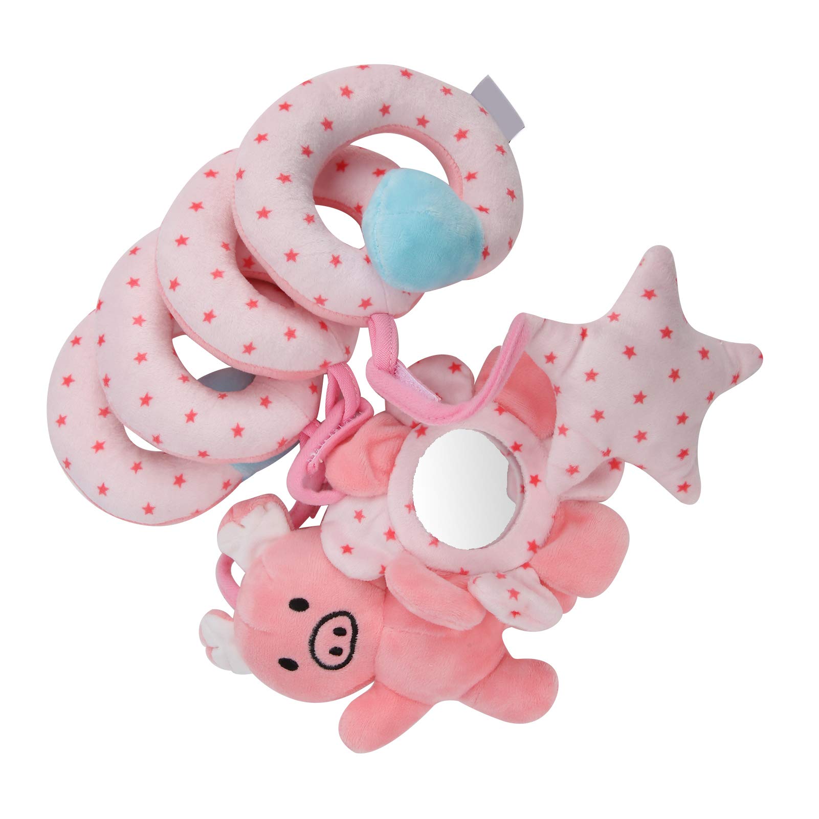 Naroote Baby Hanging Toys for Play Mat Car Toys Plush Hanging Spiral Activity Pram Crib Baby Crib Rattles Stroller for Babies Infant Boys Girls Gifts (Pink Pig)