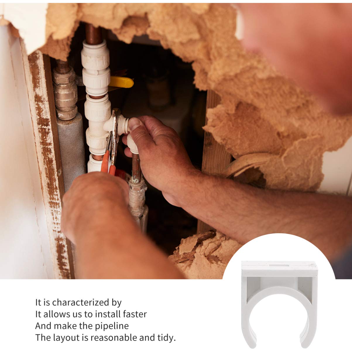 Mikikit Collier Léger Blanc U de Serrage en Pvc pour Tuyaux D'eau et Facile à Installer pour Support de Tuyaux Fins