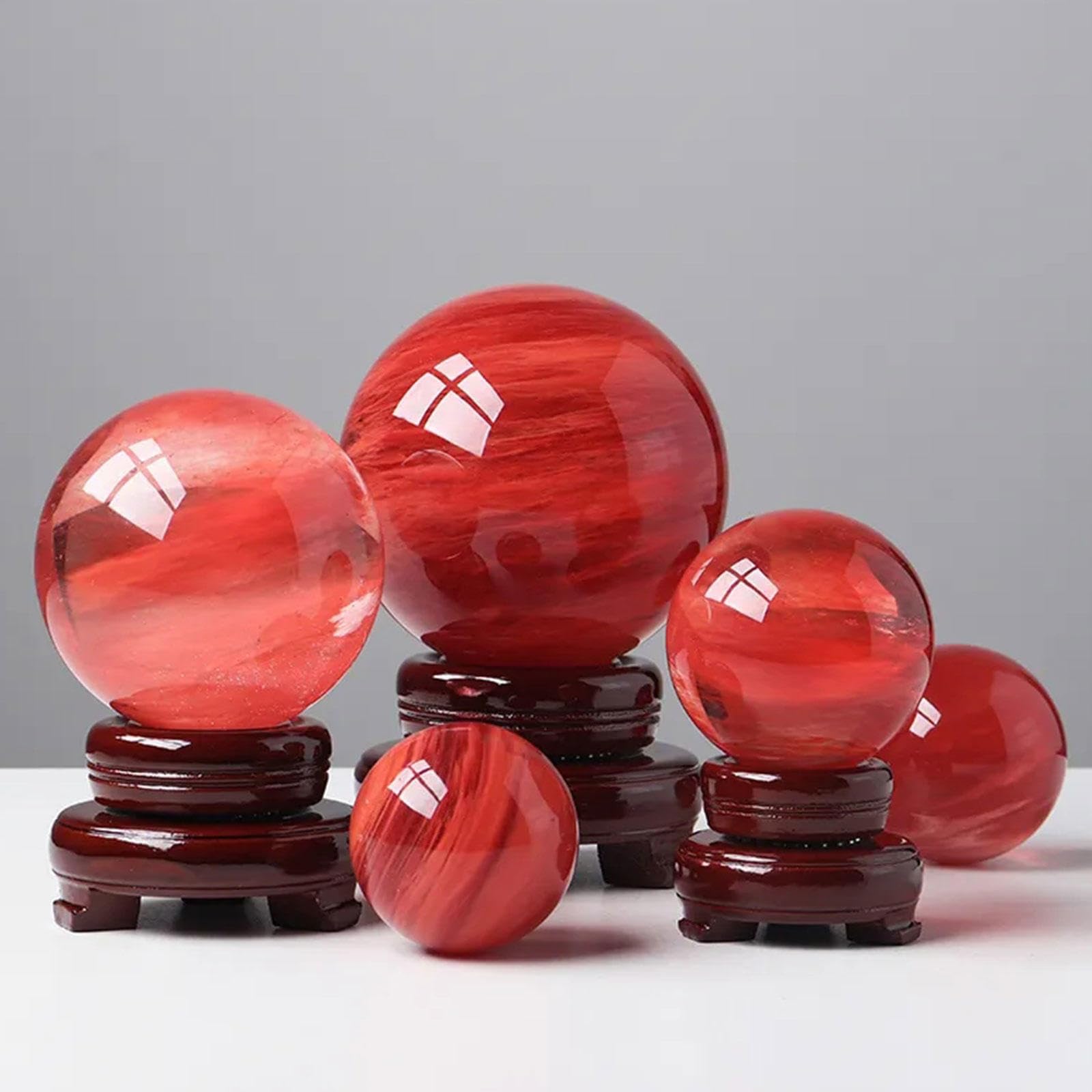 Sfera Di Cristallo Di Quarzo Fuso Rosso Con Supporto | Per Meditazione E Decorazione | Diametro 80mm | Feng Shui - Foto 2