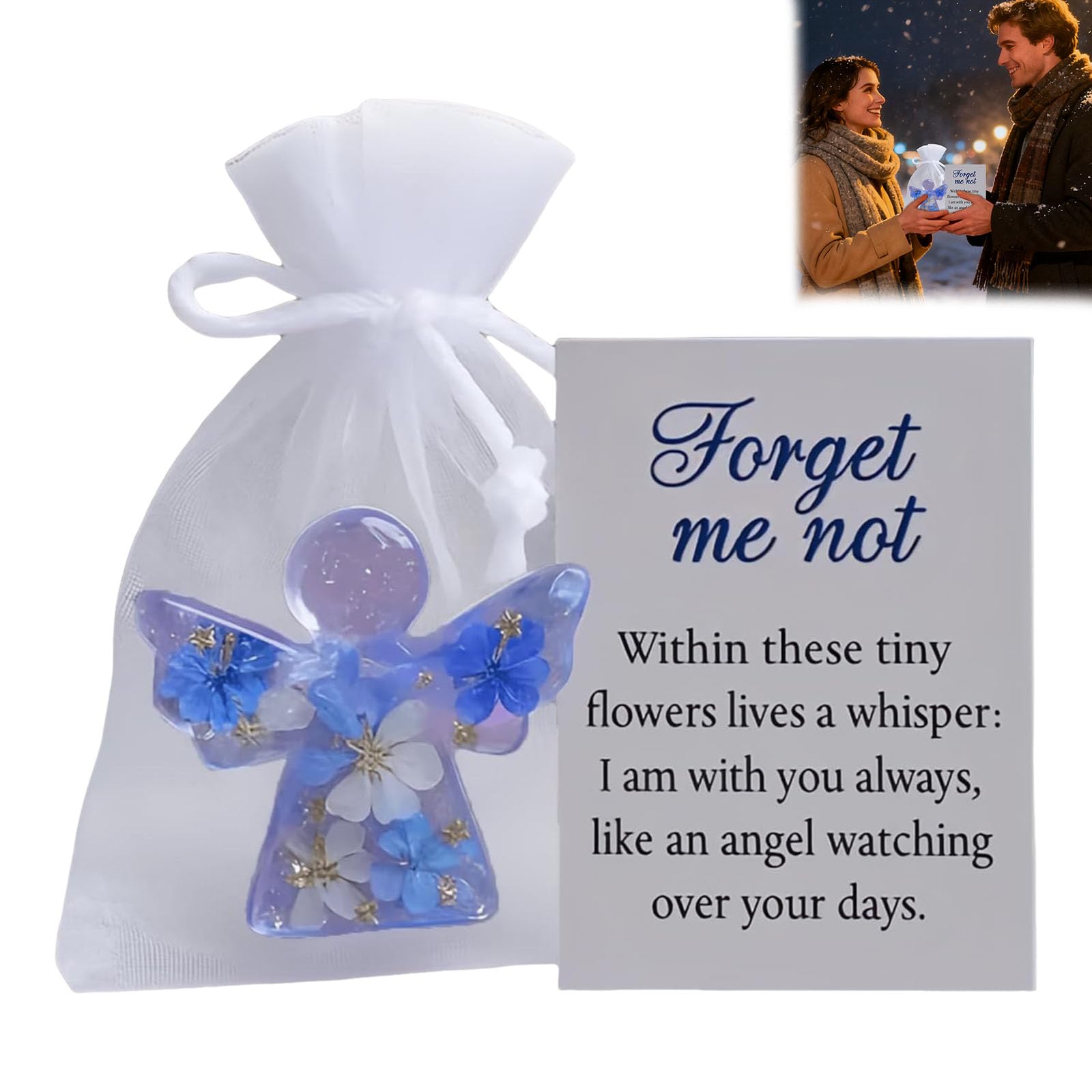 Forget Me Not Angel Gift,Angel Pocket Hug Keepsake with Warm Card,Inspirational Message Card,Memorial Comfort Keepsake Gift for Loved Ones (1PC)