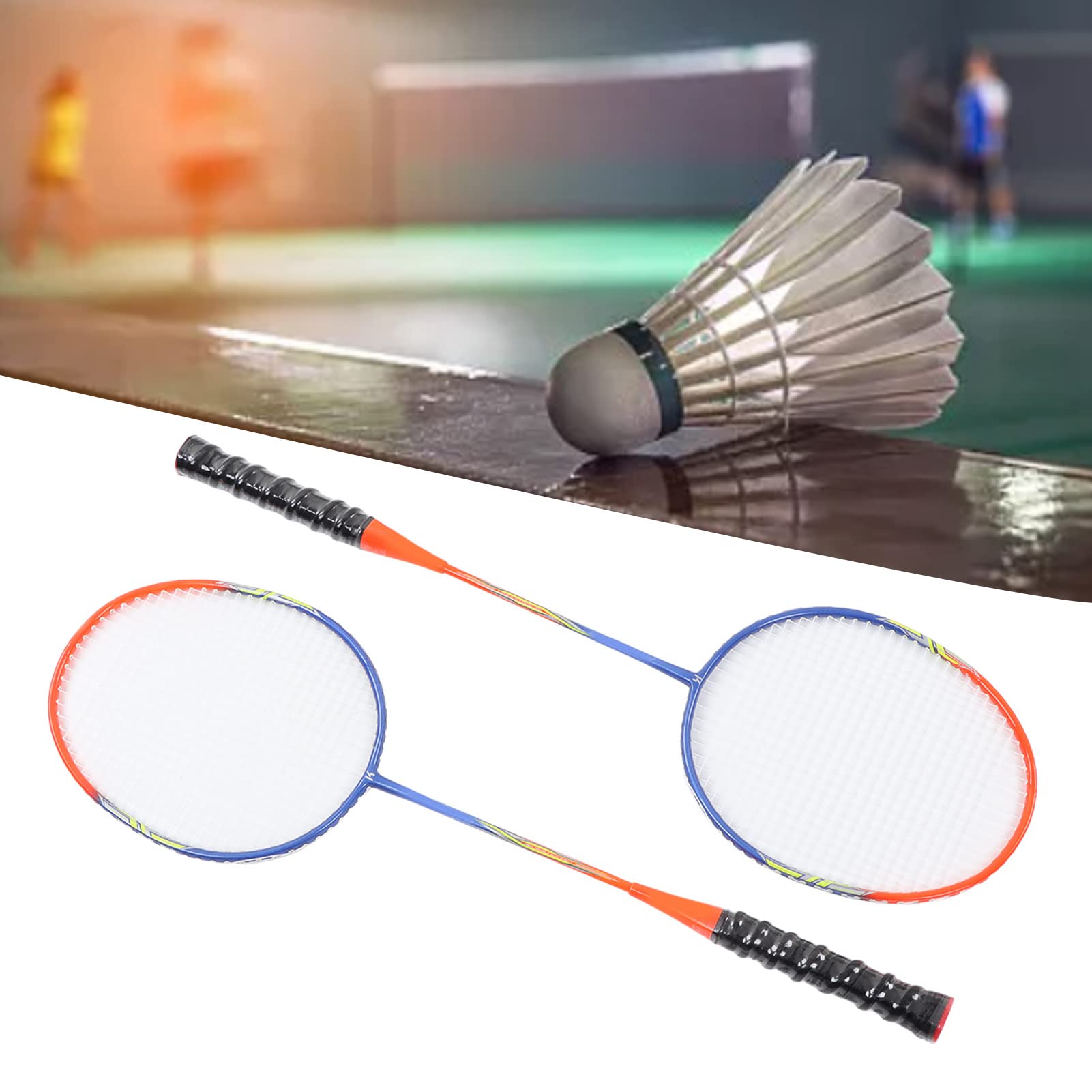 Set di Racchette da Badminton, 2 Racchette in Ferrolega Leggera in un Unico Pezzo per Principianti e Professionisti, Arancione, Portatile 26,0 Pollici