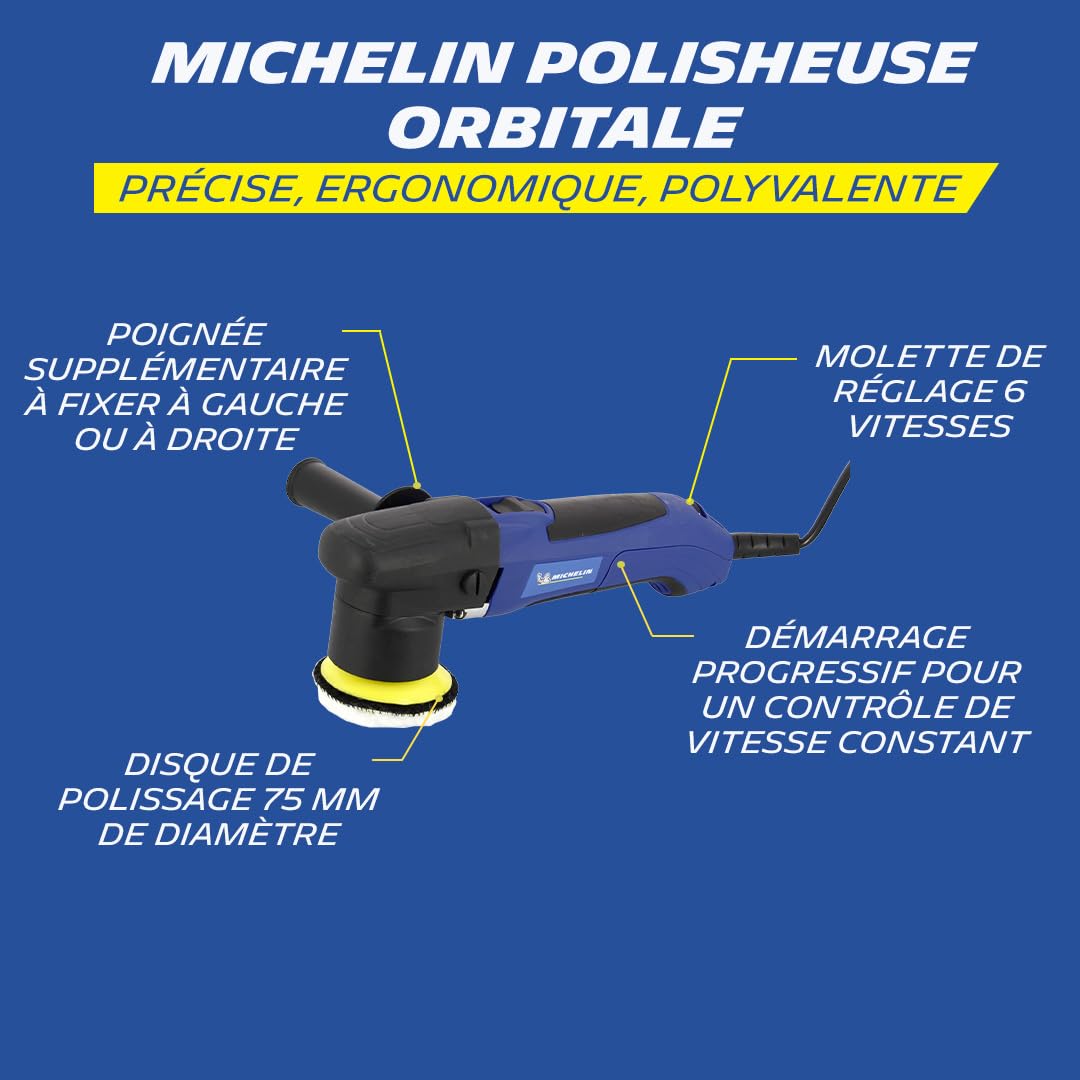 MICHELIN 008524 Polisseuse Orbitale 230V 300W – Diamètre 75 mm – Vitesse Variable 3500-6400 tr/min