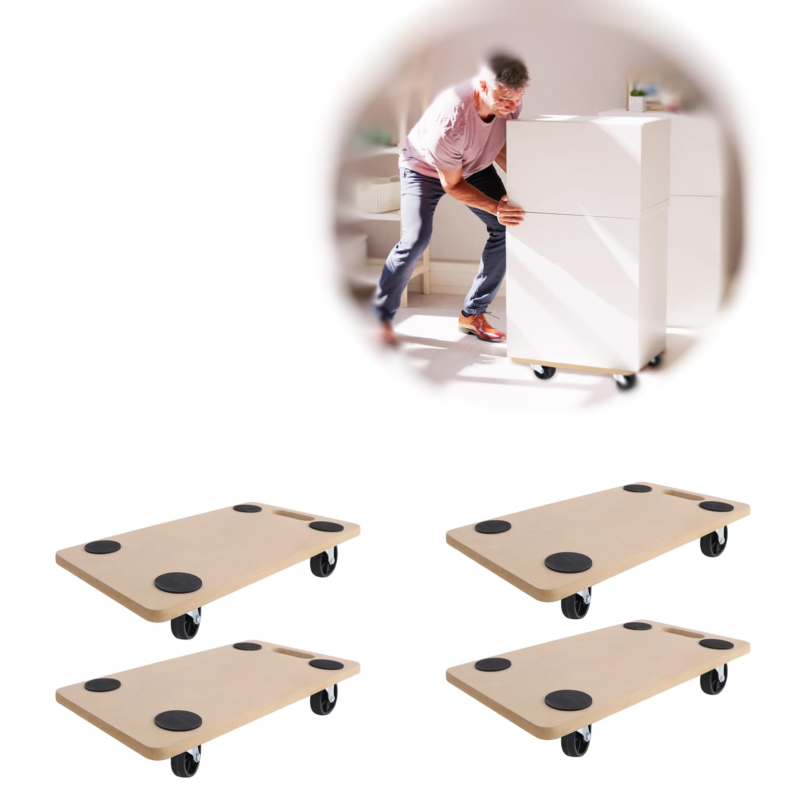 HENGMEI 4 ruedas de transporte, 200 kg de carga por plataforma, con rodillo de 360°, se puede colgar en la pared para mudanzas, muebles y transporte