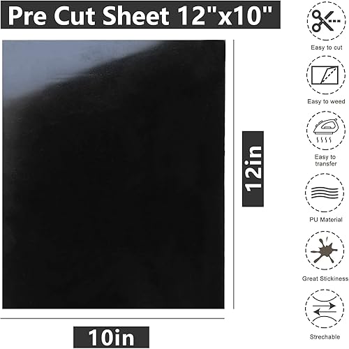 Miniatura 7 de CAREGY Vinilo de transferencia de calor HTV para planchar en camisetas de 12 x 10 pulgadas, 16 hojas (blanco y negro)