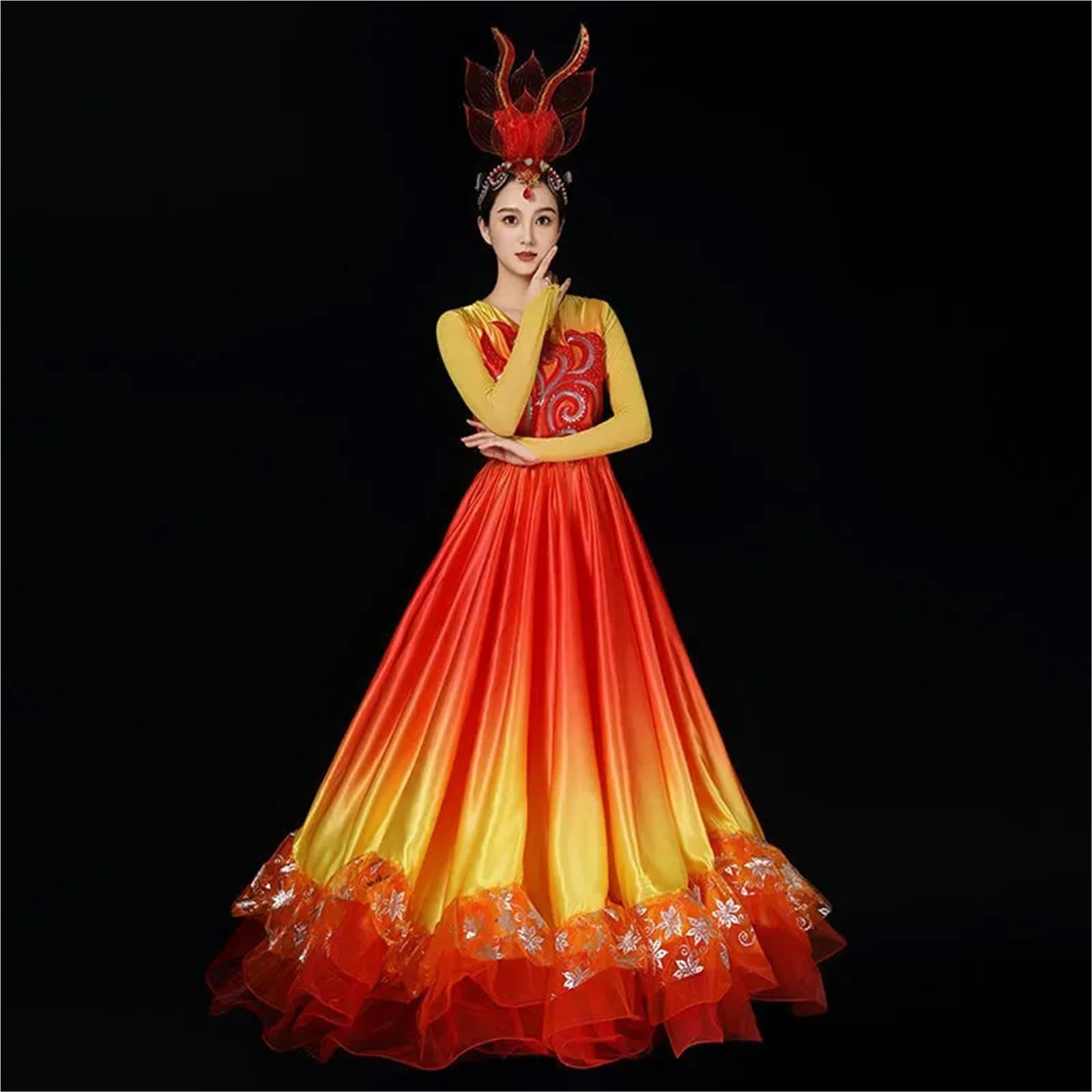 Vestido de baile swing 360 grados for mujer, vestido satén, largo grande for para Bailar Flamenco