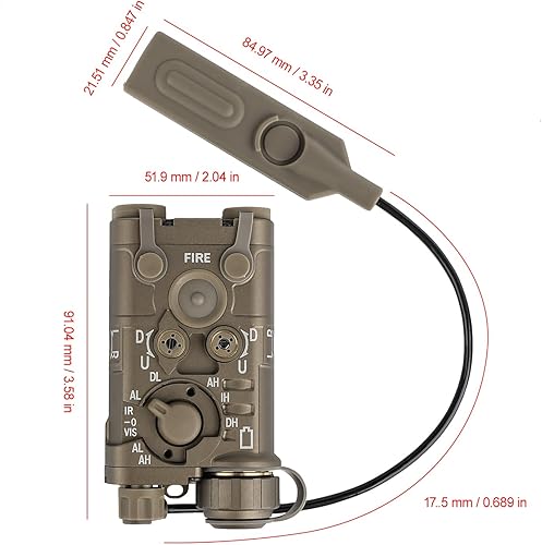 Miniatura 15 de Airsoft Upgrade Metal Tactical PEQ Aiming Laser Sight with LA23 Dual Pressure Switch, 8 Modes with Red/Green+IR+White Light with Brightness Adjust
