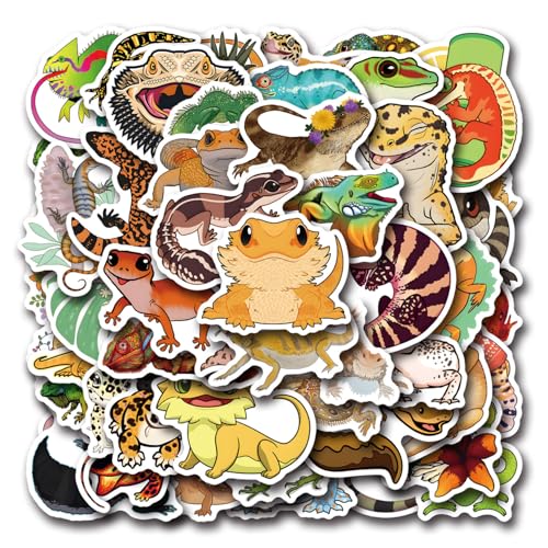 Image of 55 Pcs Wall Lizard Stickers Water Bottles Laptop Phone Computer Guitar Skateboard Hydroflasks Gecko Cartoon Animal Vinyl Sticker Waterproof Aesthetic Trendy Decals for Teens Girls Adults(Lizard)