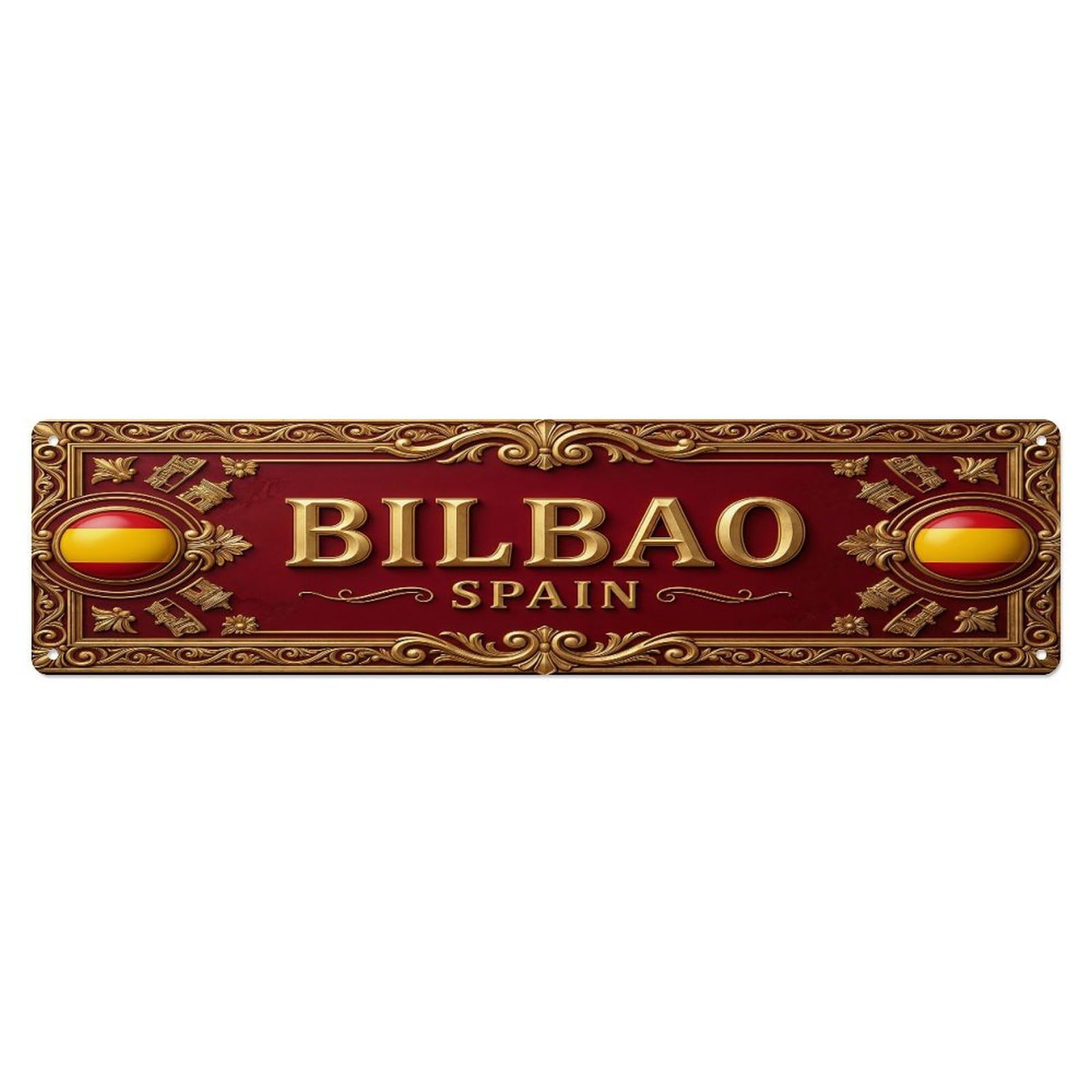 Vintage Bilbao Spain Flag Pattern Metal Tin Sign