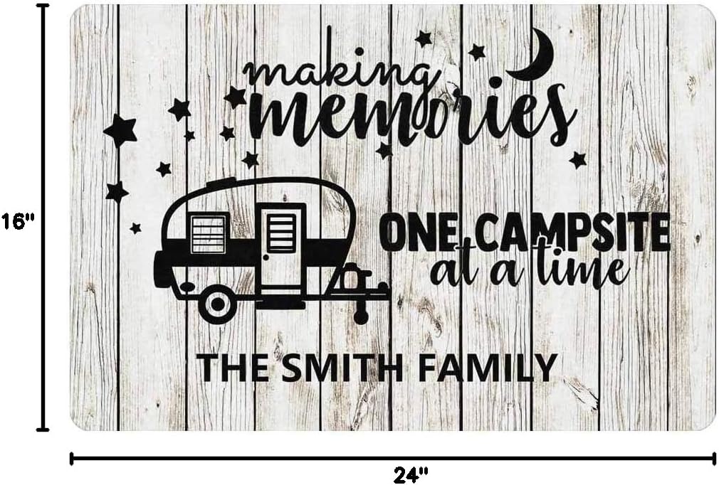 Customize Your Own Personalized Camper Doormat 24" X 16" with Name Text Indoor Outdoor Making Memories One Campsite Welcome Door Mat Area Rug Decor