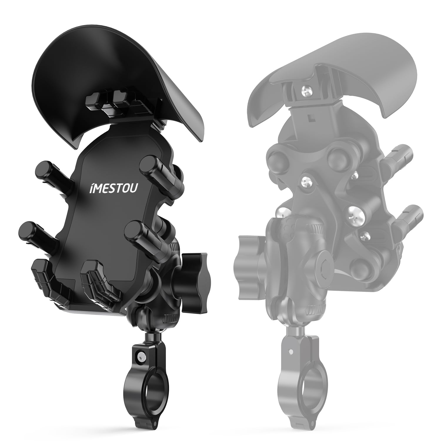 iMESTOU Soporte Antivibración para Teléfono Móvil de Motocicleta con Base Esférica de 2,5 cm Adecuado para Manillares de 12 a 32 mm, Ampliamente Compatible con Smartphones de 5,4 a 7,0 Pulgadas
