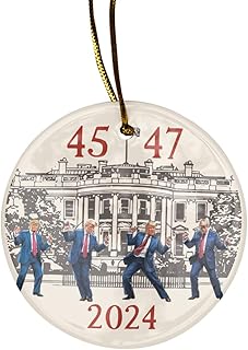 Trump 45 47 Christmas Ornament 2024 | Trump Happy Dance | President Trump Ceramic Ornament (Round, 1 Side)
