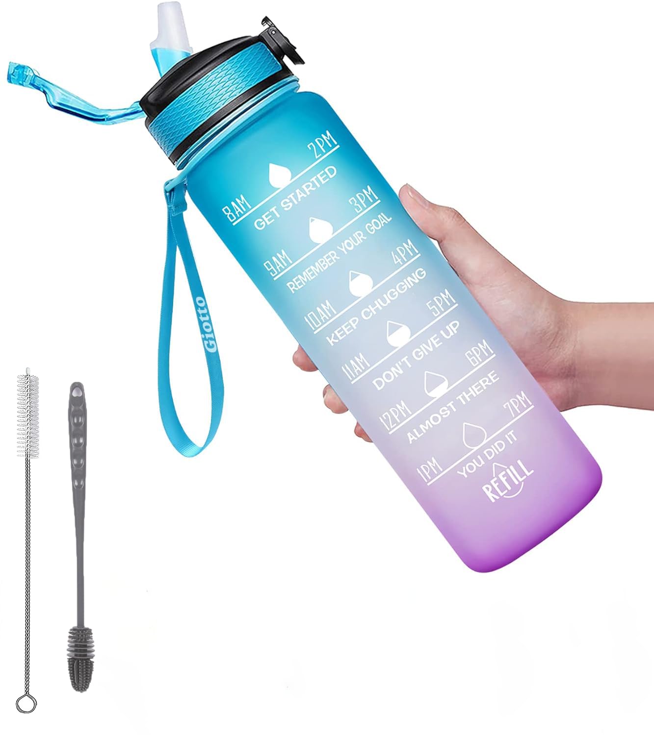 1000ML/32oz Large Water Bottles, JOZUTTOW Motivational Water Bottle with Time Marker & Straw, Leakproof & BPA Free, Drinking Sports Water Bottle for Fitness, Gym, Outdoor Enthusiasts (Blue violet)