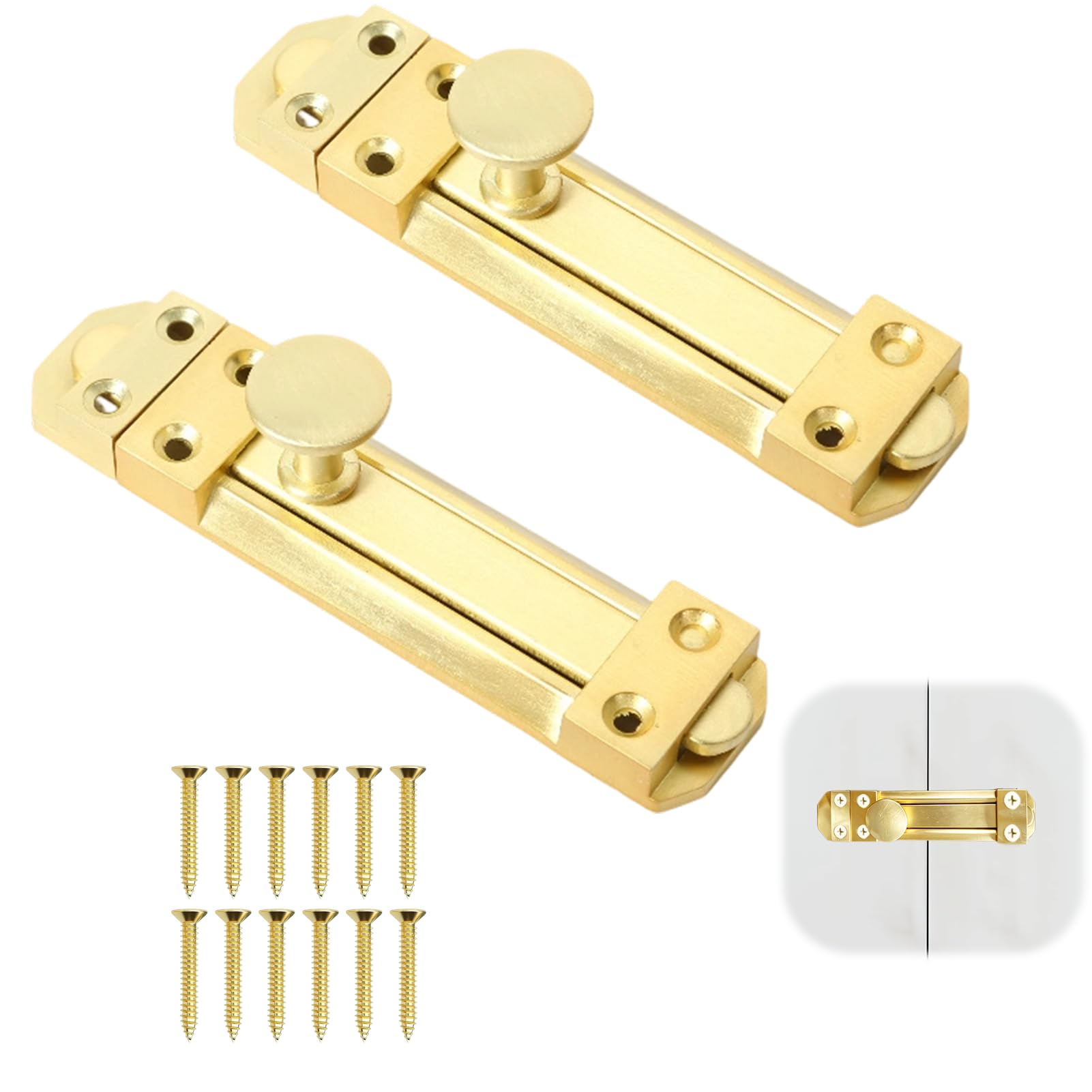 Door Bolts for Internal Doors, 2 Pcs 5inch Door Lock Bolt, Gold-Coloured Doores Bolts for External Doors, Suitable Interior and Exterior Doores, Bathrooms, Bedrooms, Cupboards and Storage Units (Gold)