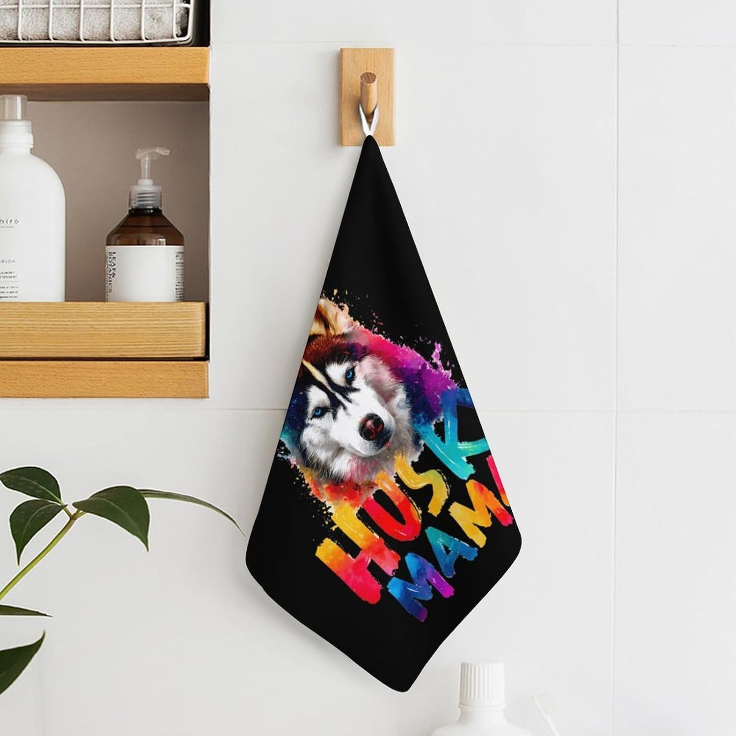 Siberian Husky Dog Mama Microfiber Hand Towels for Bathroom Soft Absorbent Bath Kitchen Towel with Hanging Loop 4PCS