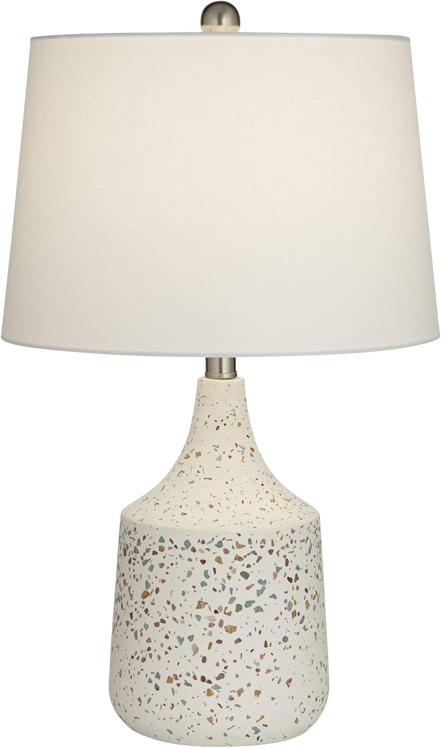 360 Lighting 23 1/2" High Small Modern Coastal Natural Cottage Accent Table Lamp Ivory Terrazzo Marble Finish Single Fabric White Shade Living Room Bedroom Bedside Nightstand House Office Home