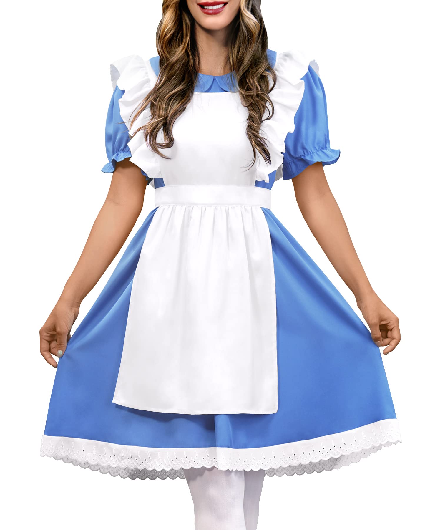Spadehill Women Halloween Blue White Princess Costume Puff Sleeve Dress