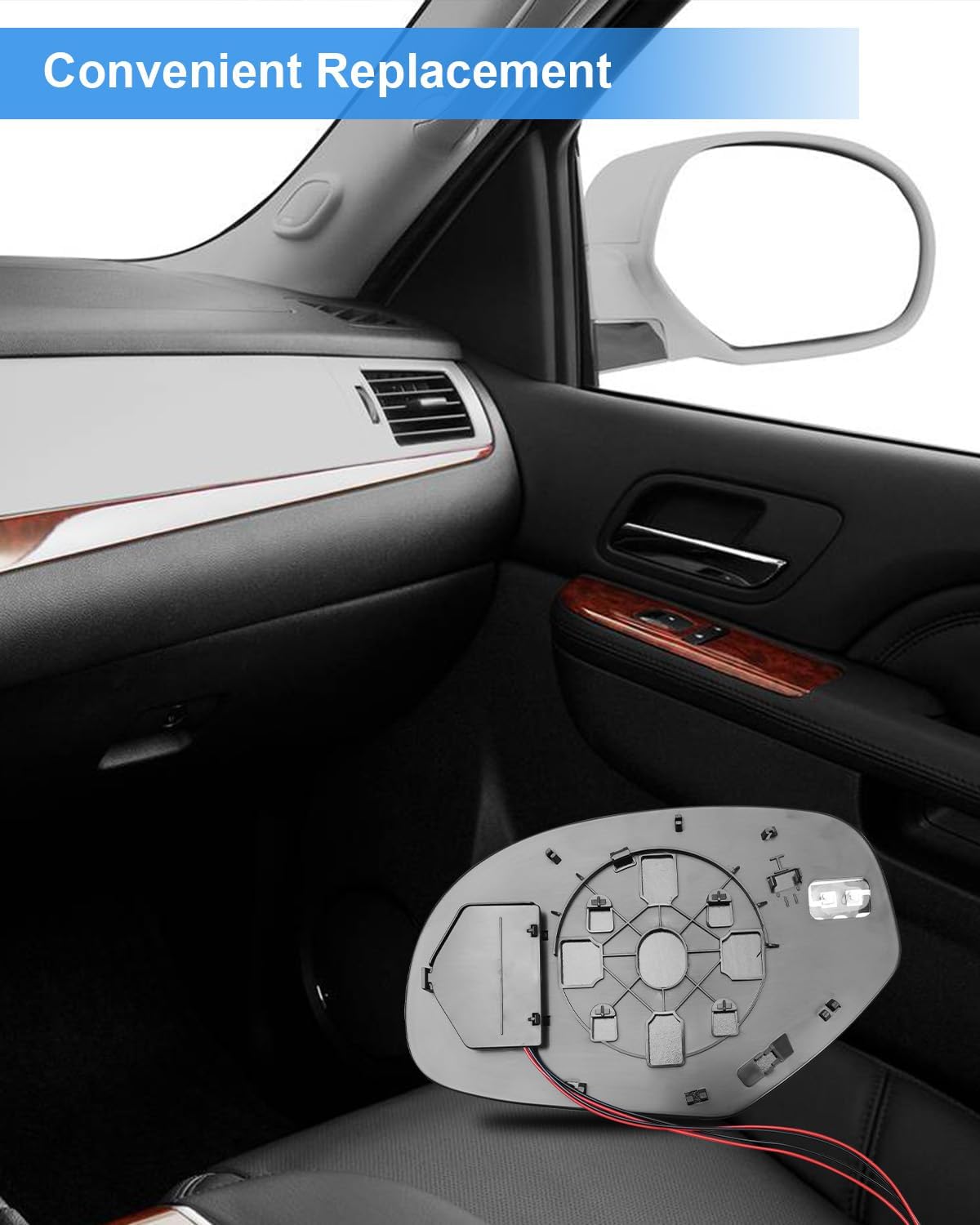 Right Passenger Side Mirror Glass Fit for Cadillac Escalade Chevy Suburban Tahoe GMC Yukon 2009–2014, Rear View Mirror with Rear Bracket & Blind Spot Detection, Heated Anti-Glare
