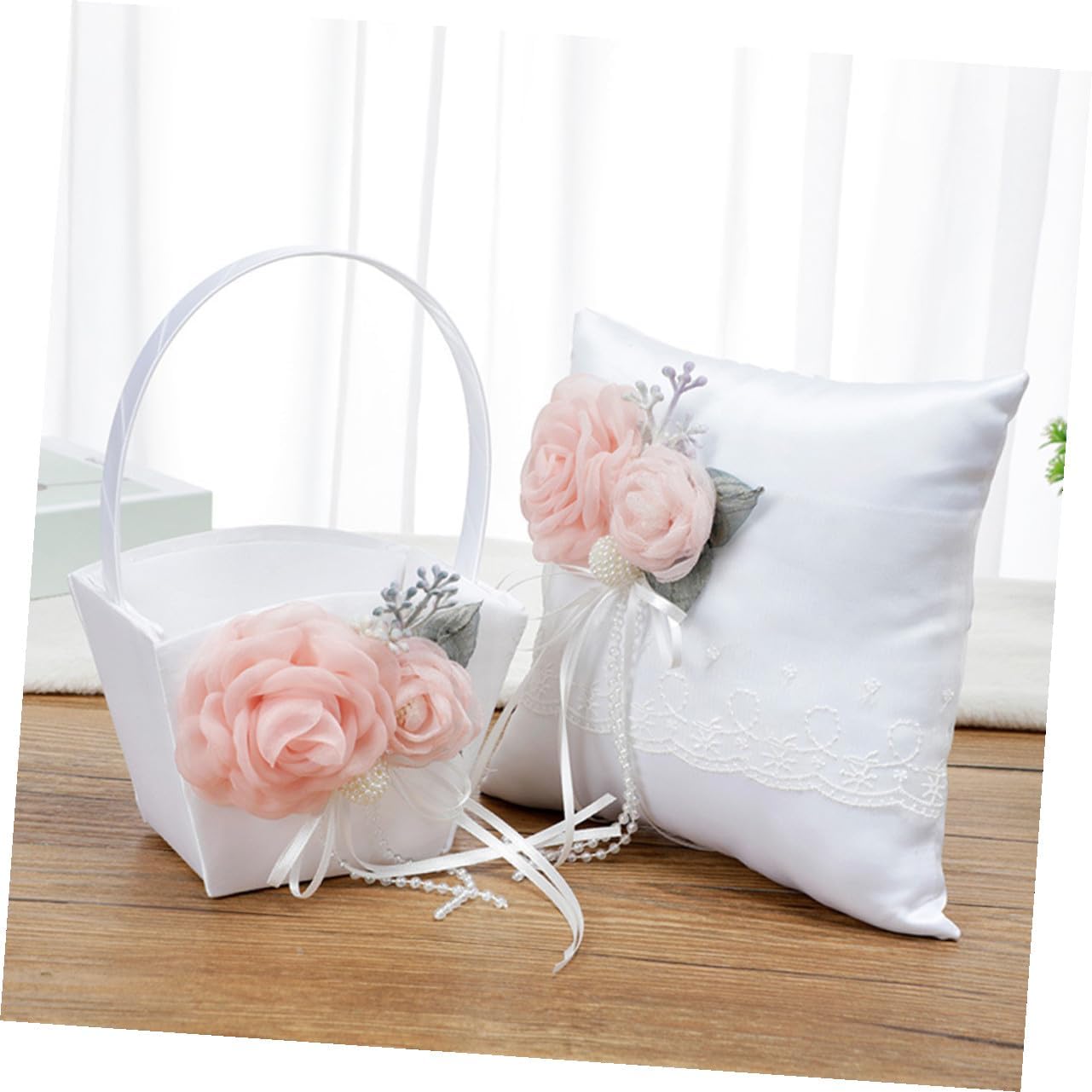 Wedding Handheld Flower Basket Fabric Petal Basket with Handle Portable Storage for Wedding Ceremony and Party Supplies