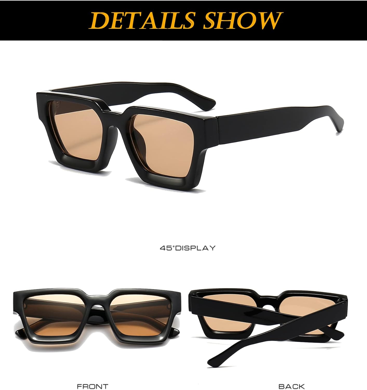 EYLRIM Thick Square Frame Sunglasses for Women Men Fashion Chunky Rectangle Sun Glasses Black Shades - Image 5