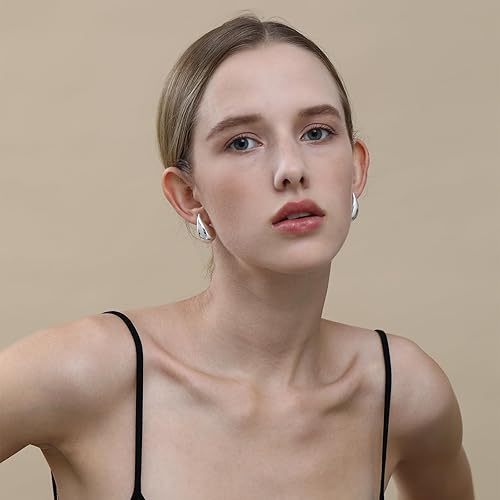 Miniatura 2 de Apsvo Aretes de aro gruesos de oro para mujer, aretes tipo Dupes, ligeros, con forma de gota de agua, aros abiertos, hipoalergénicos, chapados en