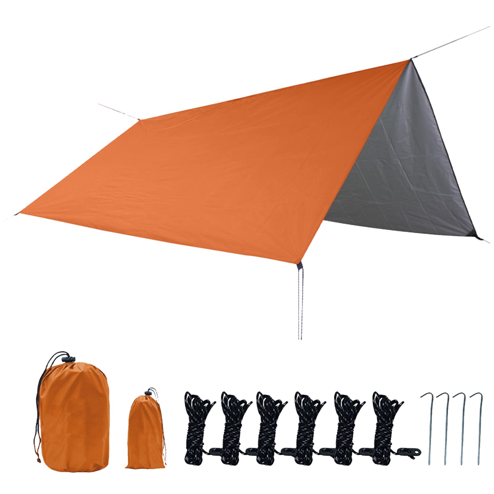 Voile d'ombrage 10x10 pieds orange avec piquets et sac de rangement pour jardin et patio