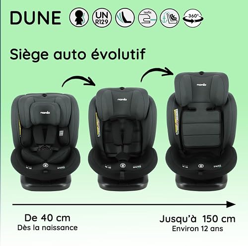 Nania Dune, Siège auto, i-Size, Pivotant 360, évolutif, naissance et jusqu'à 12 ans environ, Groupe 0/1/2/3, 40-150 cm, Siège Auto ISOFIX, Rotation 360, Inclinable, Appui-tête réglable - 4