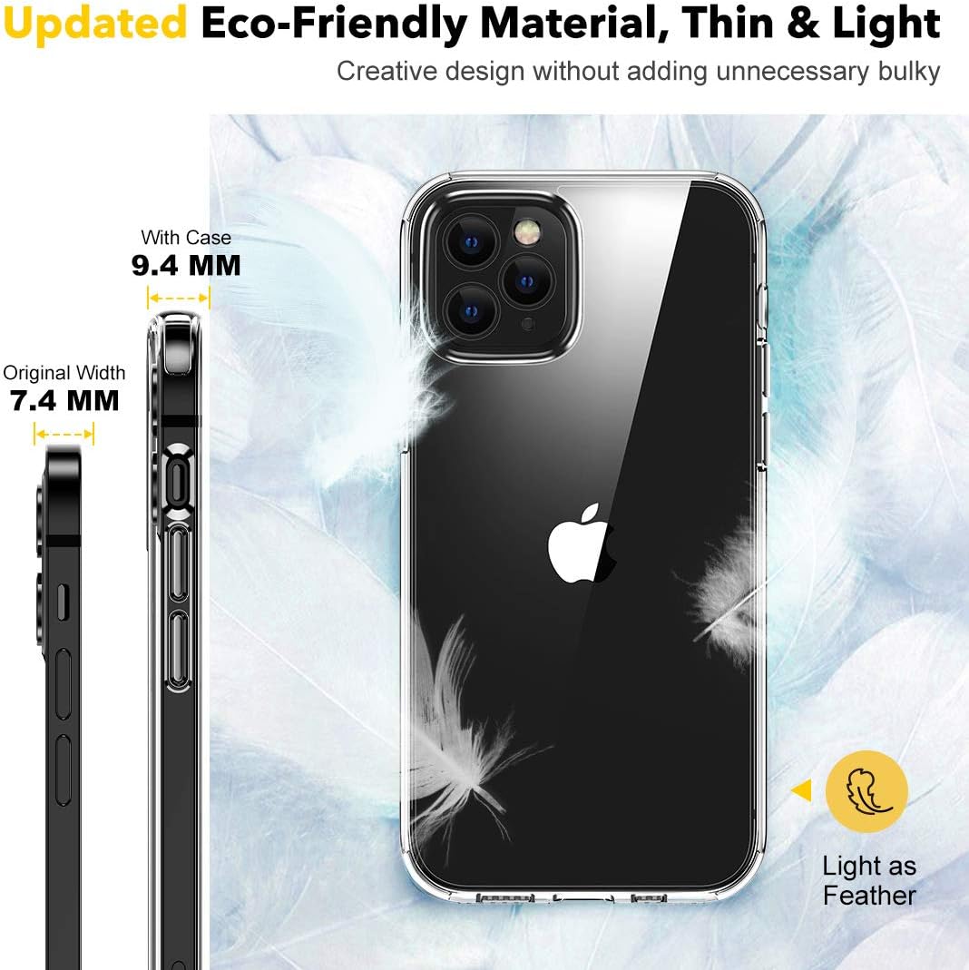 Humixx Diamond Clear iPhone 12 Case, iPhone 12 Pro Case [12X Anti Yellowing][Military Grade Drop Tested] Slim Fit Ultra Thin Phone Cover with Protective Airbag Bumper, Flexible Edge Transparent