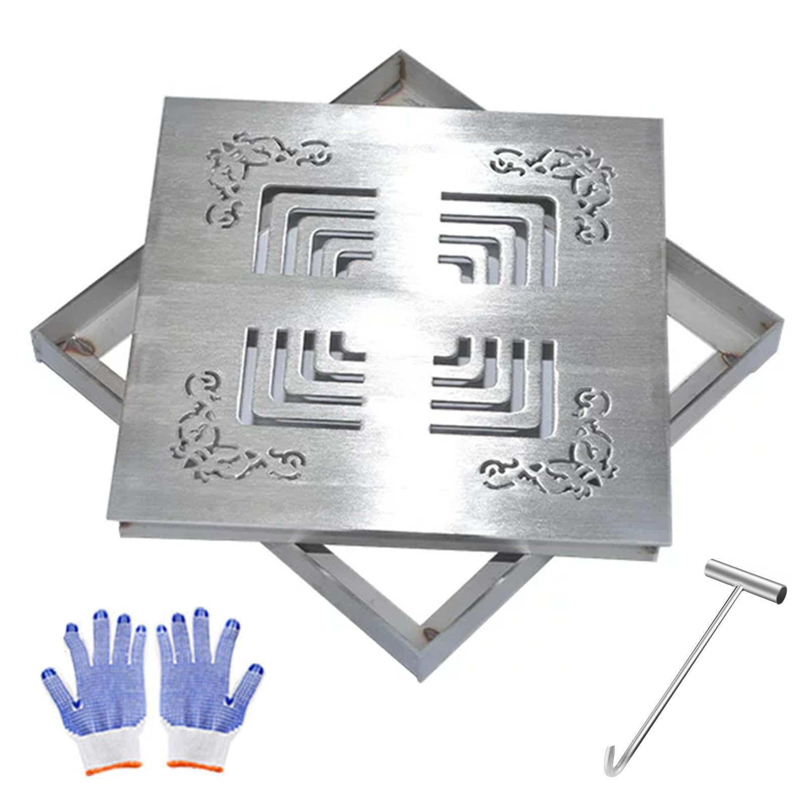 GJMSSMY Stainless Steel Recessed Outdoor Drain Cover Grate & Manhole Cover for Garden Patio YardDurable RustResistant with Hook (60x60cm/24x24in)