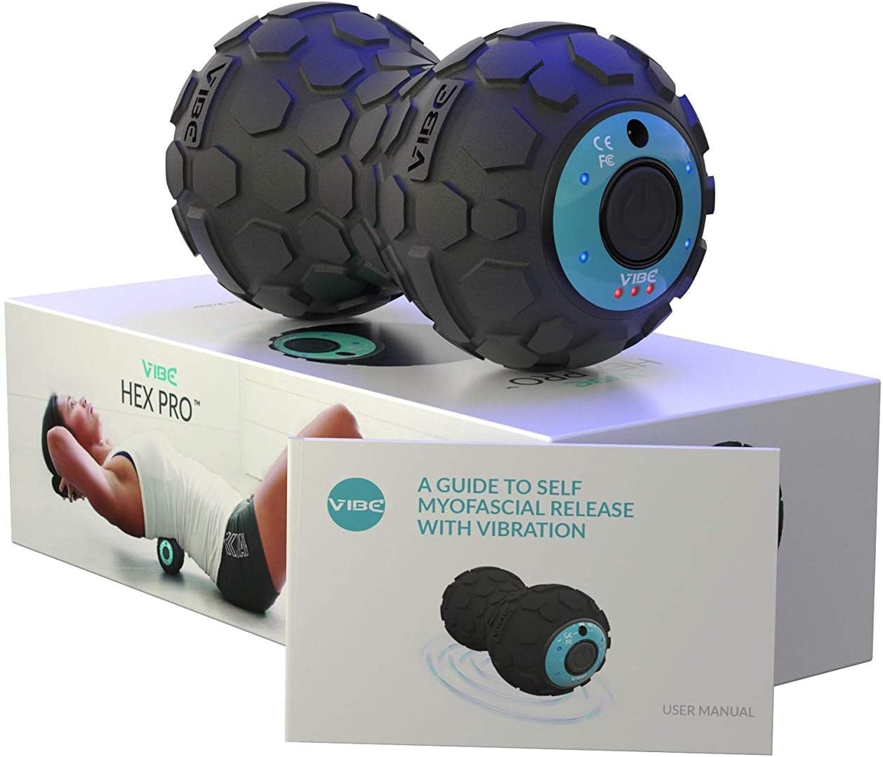 Vibe Hex Pro Patented Deep Tissue Vibrating Foam Back Roller With Guide to Myofascial Release - For Trigger Point Therapy, Back Roller Ball, Fitness Massage Roller and More!!