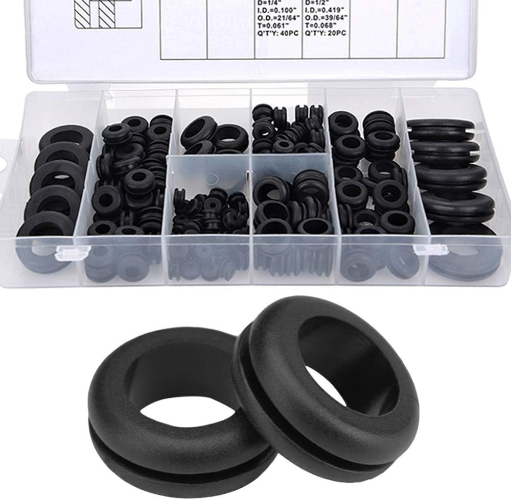 Wolfride 180Pcs Rubber Grommet Assortment Kit O Ring Washer Set Rubber Wire Grommets| 1/4", 5/16", 3/8", 7/16", 1/2", 5/8", 7/8", 1"