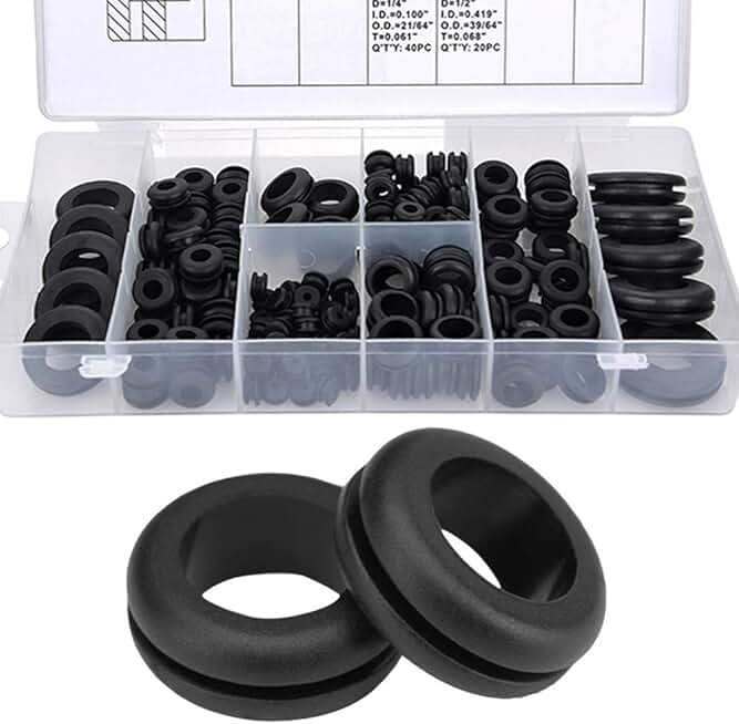 Wolfride 180Pcs Rubber Grommet Assortment Kit O Ring Washer Set Rubber Wire Grommets| 1/4", 5/16", 3/8", 7/16", 1/2", 5/8", 7/8", 1"