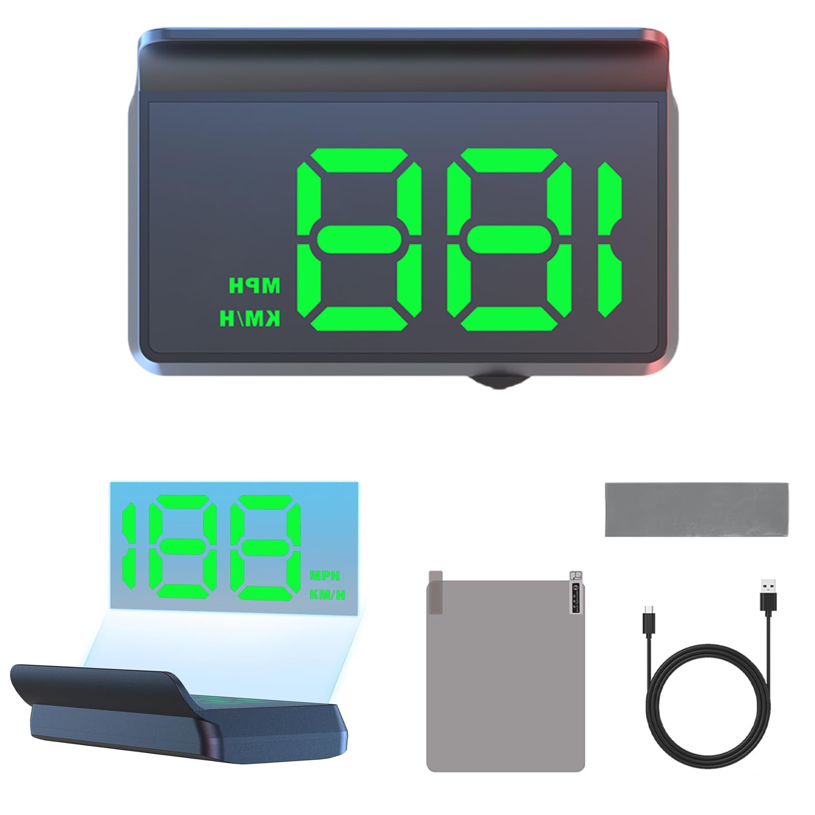 HhBdy Head Up Display, 9 cm Velocimetro Coche USB Plug and Play Velocimetro Digital GPS Universal Pantalla Car Head Up Display con Capota para Todo Tipo de Vehículos (Luz Verde)