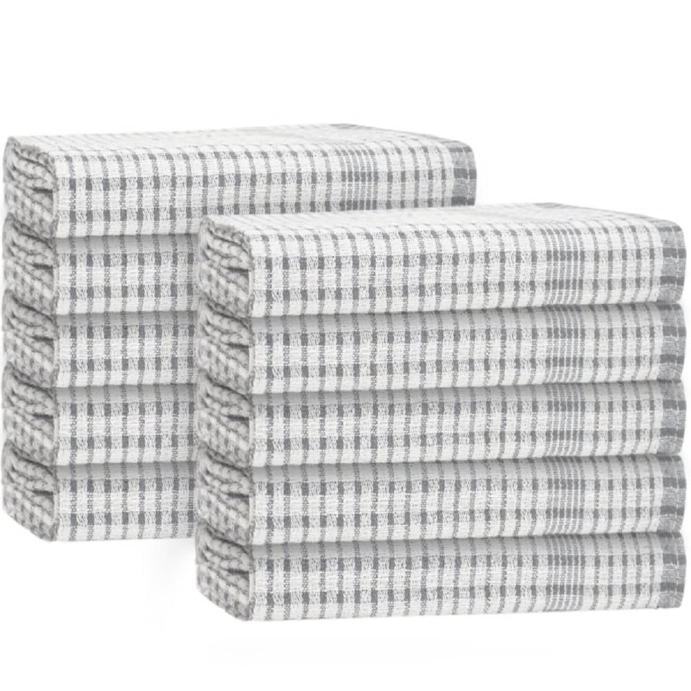 Wholesale Trade Dealz Pack of 10 Wonderdry Kitchen Tea Towels 100% Cotton Highly Absorbent - Long Lasting- Quick Drying – Bar, Dish Cleaning Catering Restaurant Towels 40 x 60cm (Silver)