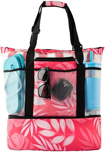 Miniatura 10 de L'OLGA Bolsa grande de malla con bolsa aislante desmontable, bolsa de playa con correa ajustable, bolsa de fin de semana