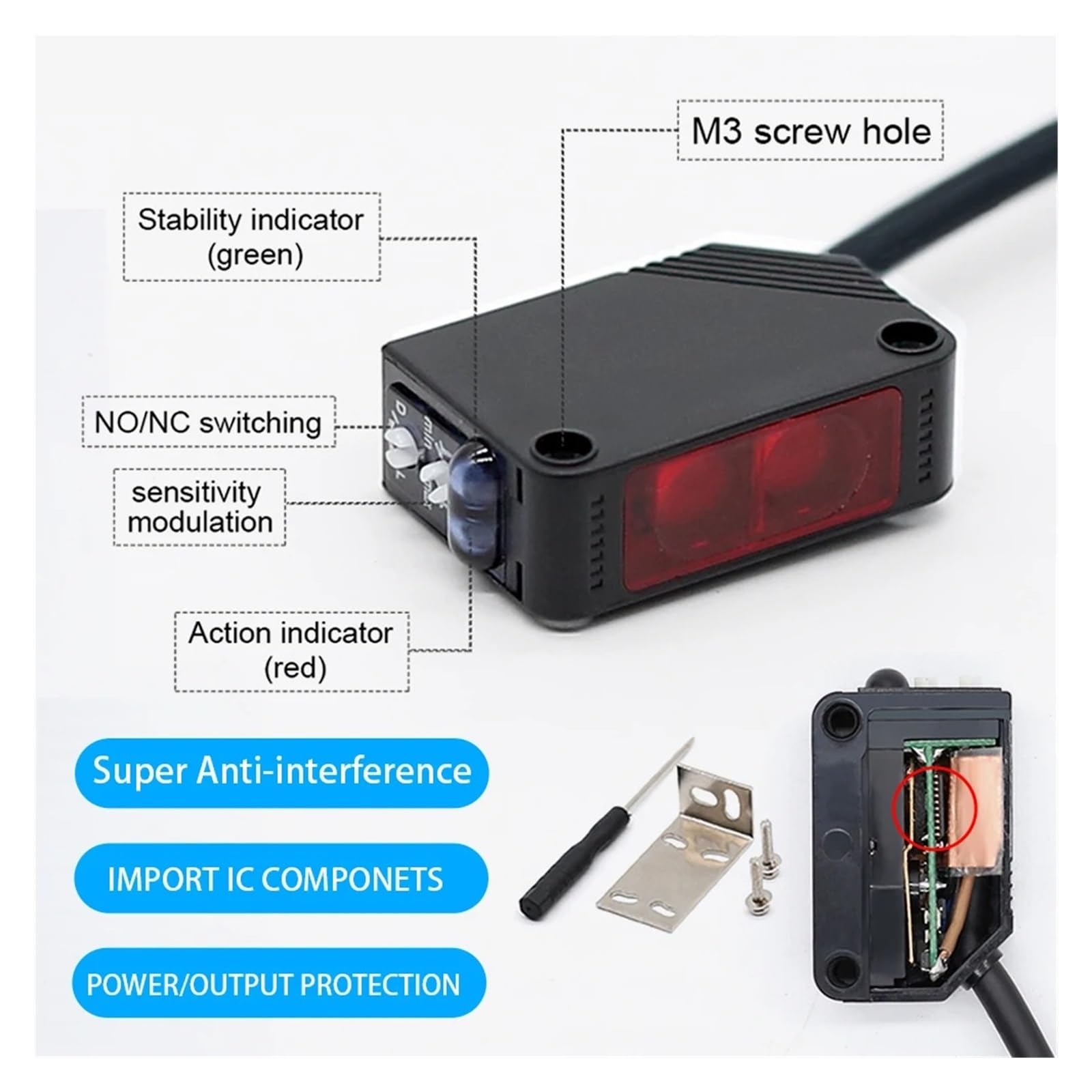 10 cm 80 cm 2 m 5 m Rilevamento del sensore di prossimità fotoelettrico a riflessione diffusa E3Z D61 D81 D62 D82 T61 T81(E3z-d62 Npn,Anti Interference)