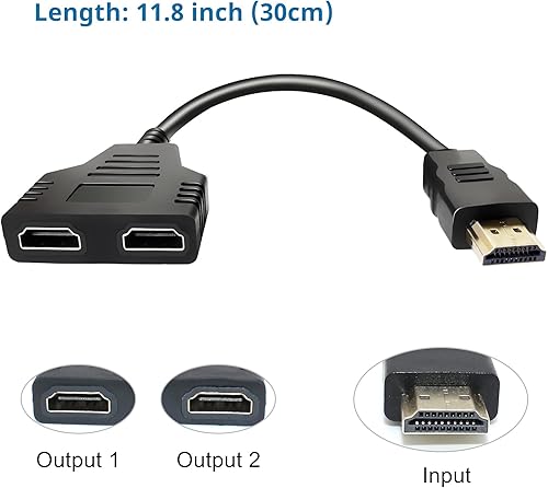 Miniatura 3 de BATU Cable adaptador divisor HDMI - Divisor HDMI 1 en 2 salidas macho a HDMI dual hembra 1 a 2 vías para HD, LED, LCD, TV, compatible con dos