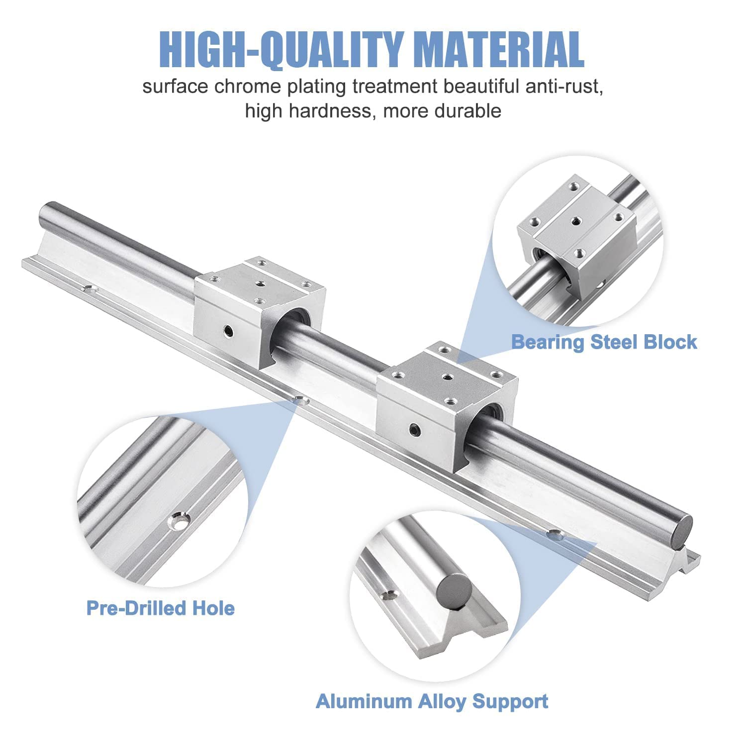 CNCMANS Splicable Linearführung SBR20-1000mm Linearschiene, Schienensatz enthält 2 Stück 1000mm Linearführung + 4 Stück SBR20UU Lagerblöcken + 2 Stück Passstifte für CNC-Maschinen (Gespleißt)