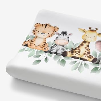 HawSkgFub Safari Jungle Baby Animal Leaf Changing Pad Cover, Natural Elephant Giraffe Zebra Lion Tiger Diaper Change Table Covers, Soft Stretchy Safe Snug Fitted Changing Mat Sheets Fit 32"/34" x 16"