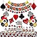 58pcs Casino Poker Party Decorations,Poker Theme Birthday Banner Garland, Foil Balloons, Honeycomb Pom Poms,Cake Cupcake Topper and Tablecloth for Las Vegas Night Casino Birthday Supplies