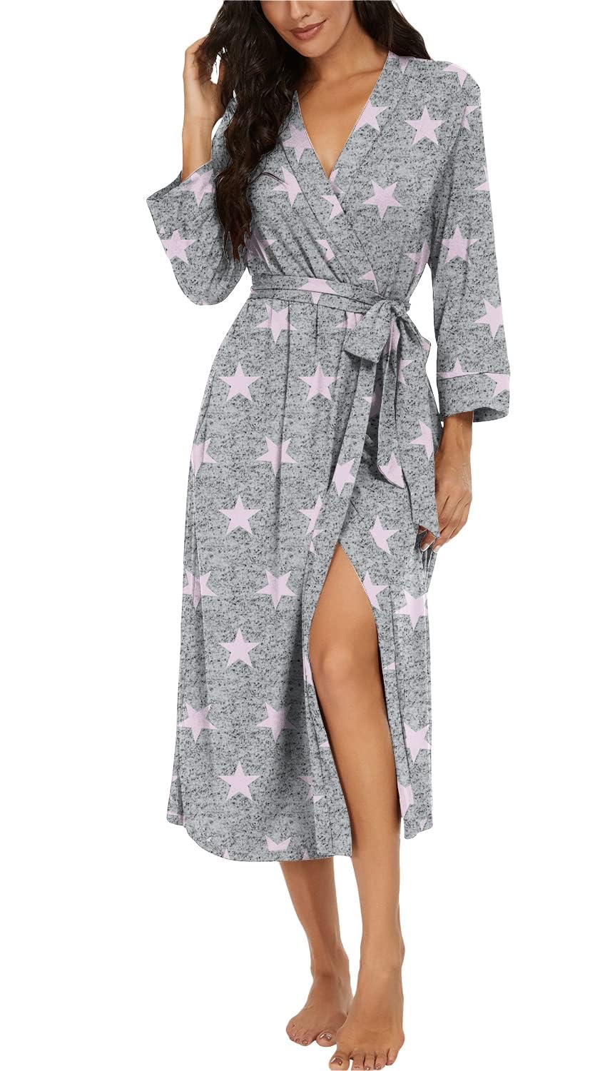 PrinStory Women Long/Short Bathrobe Knit Kimono Robes Soft Womens Dressing Gowns Casual Ladies Loungewear — view 42