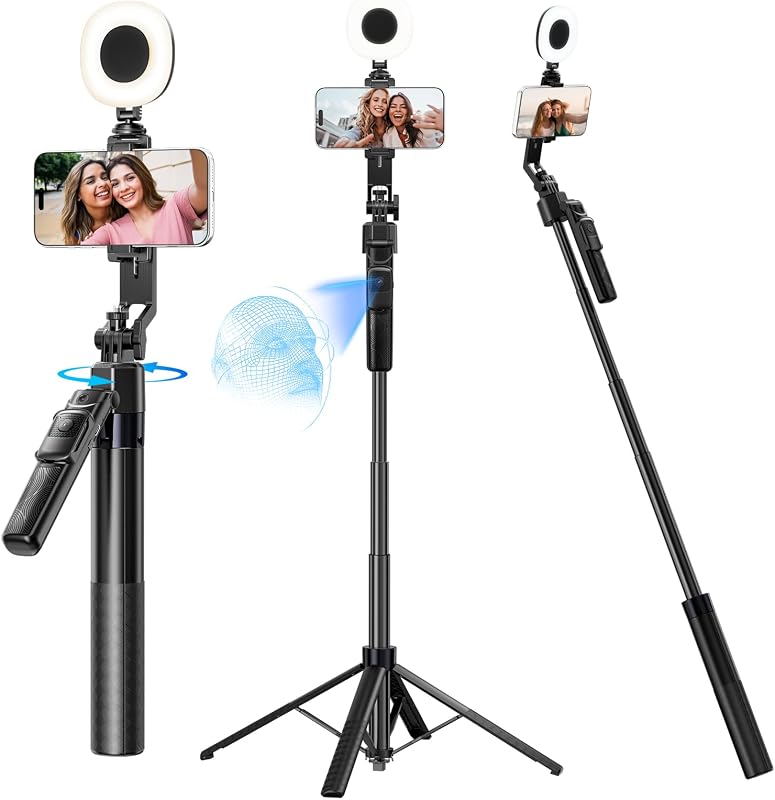 69" Auto Tracking Phone Tripod with Gesture Control | Aluminum Tripod Stand with Remote, Detachable Ring Light & 360° Head for iPhone, Android, Camera, Video Recording & Streaming