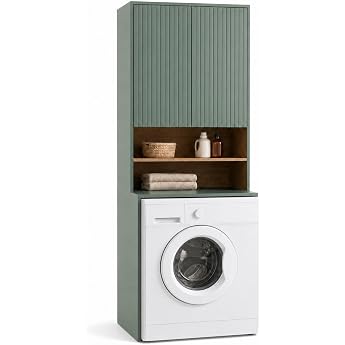 UEV Washing Machine Cabinet with 2 Open Shelves & Adjustable Shelves - Green