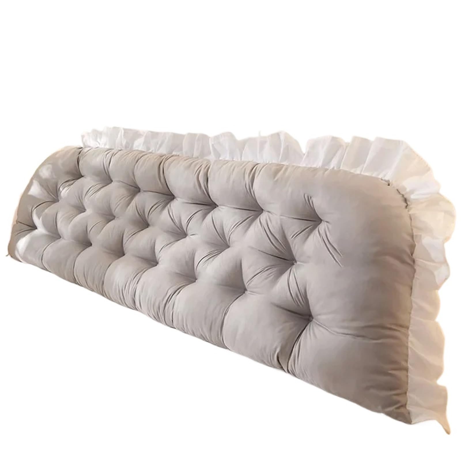 LPATEBCVU Ruffle Bed Backrest 1pc Headboard Pillow For Bed, Upholstered Large Bolster Positioning Support Reading Cushion(Light Grey)