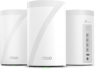 TP-Link Tri-Band WiFi 7 BE10000 Whole Home Mesh System (Deco BE63) | 6-Stream 10 Gbps | 4 × 2.5G Ports Wired Backhaul, 4× Smart Internal Antennas | VPN, AI-Roaming, MU-MIMO, HomeShield (3-Pack)