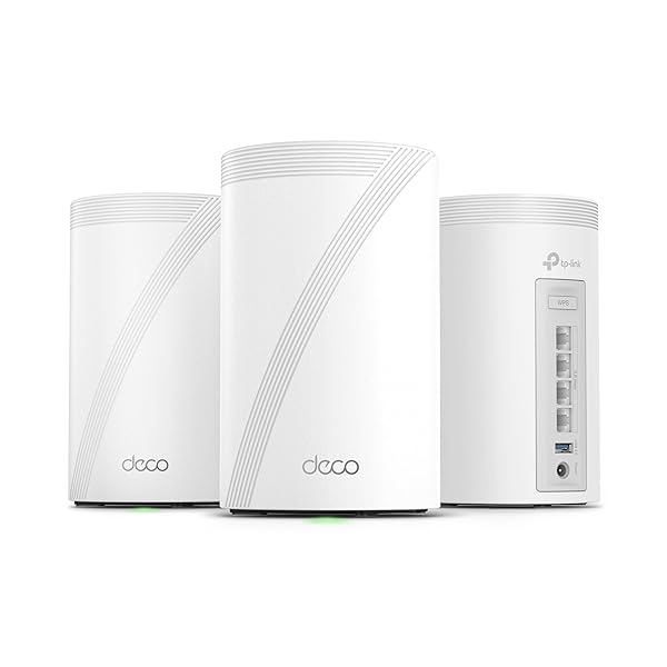 TP-Link Deco BE63 Tri-Band WiFi 7 BE10000 Whole Home Mesh System - 6-Stream 10 Gbps, 4x2.5G Ports Wired Backhaul, 4X Smart Internal Antennas, VPN, MU-MIMO, HomeShield, Free Expert Support (3-Pack)