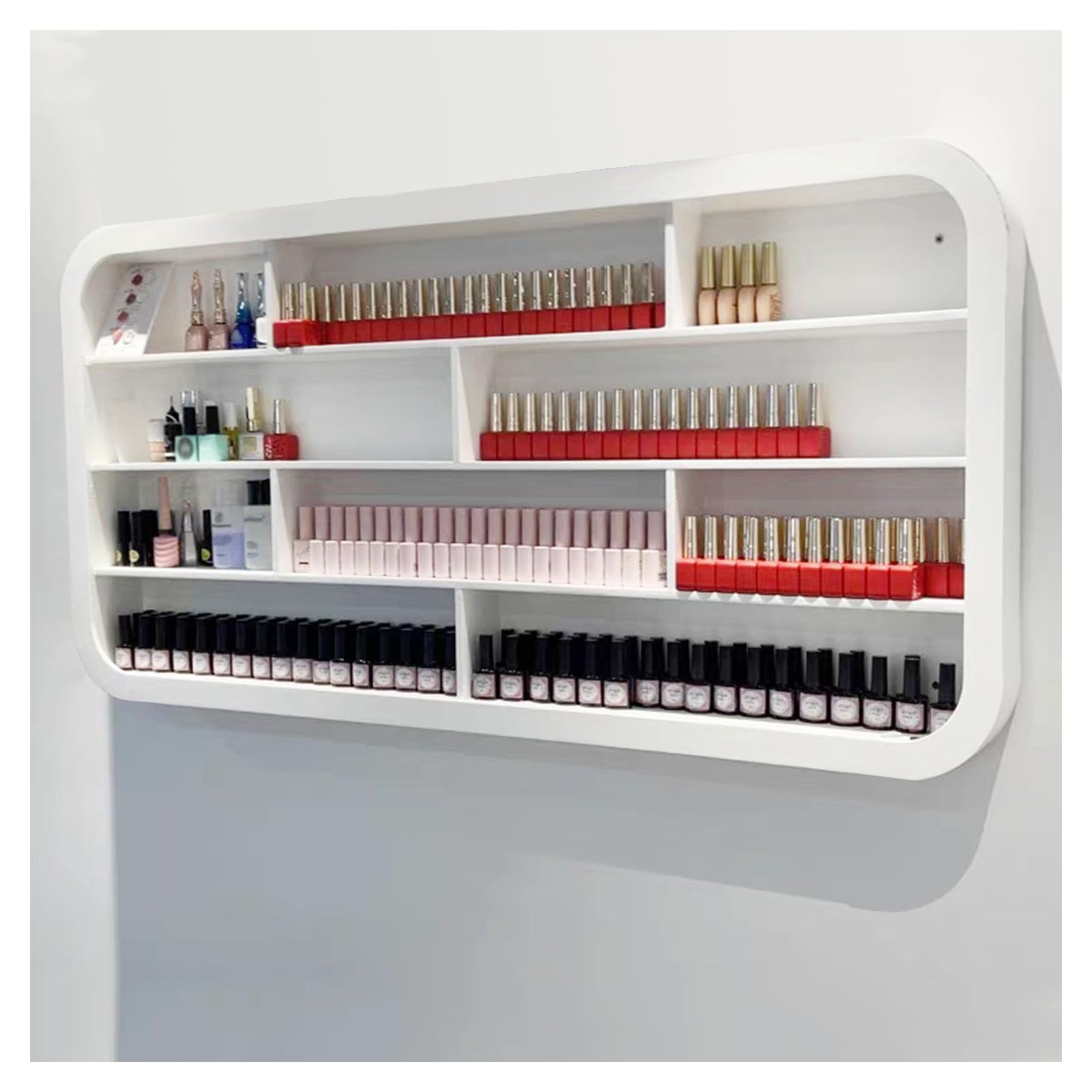 Présentoir vernis ongles mural de 1,2m idéal pour créer un coin manucure moderne chez soi