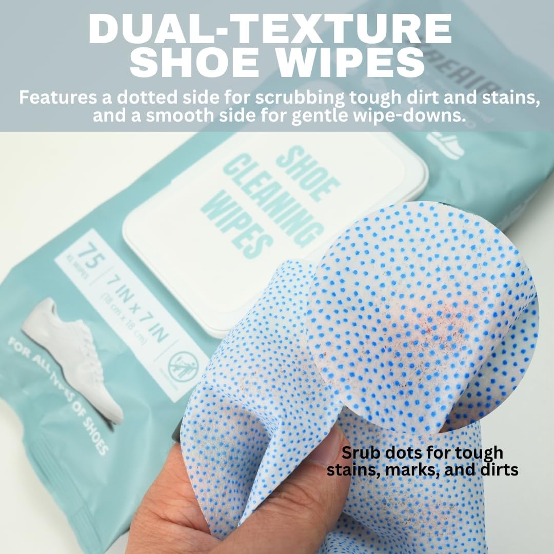 Shoe Cleaning Wipes 75 Ct, XL 7"x7" Wipes, Quick Shoes Clean Wipe for Leather, Suede, Boot, Sneaker, White Shoes