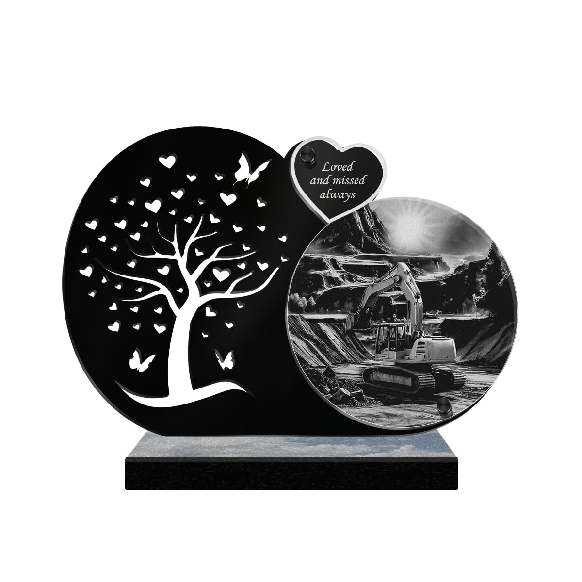 ETERNEL - Personalized Funeral Plaque Tree with Butterflies - BTP, Mason, Worker, Construction Machine - Customizable text, laser-engraved funeral plaque tribute cemetery tombstone, funeral